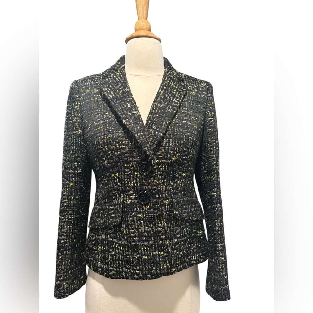 Kasper Petite Women's Black and Yellow Tweed Blazer Jacket-size 4P